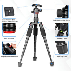 Portable Mini Tripod, 18inch/46cm Tabletop Macro Tripod with 360° Low-Profile Ball Head and Two 1/4" Quick Release Plates for DSLR Camera, Folded Size only 6inch, Load up to 13.2 Lbs/6kg