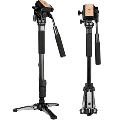 Camera Aluminum Monopod with Fluid Head and Foldable Tripod Base for DSLR Camera.Max Height 148cm / 58 inch. Payload up to 3kg/6.6lbs.(YT-288)