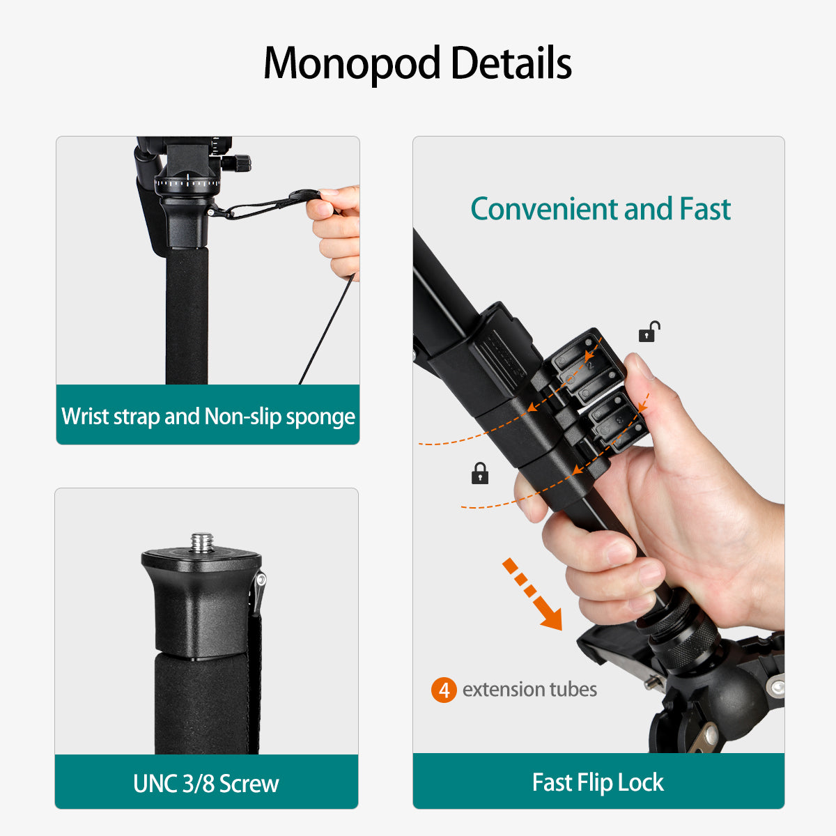 Camera Aluminum Monopod with Fluid Head and Foldable Tripod Base for DSLR Camera.Max Height 148cm / 58 inch. Payload up to 3kg/6.6lbs.(YT-288)