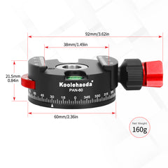 Koolehaoda Panoramic Tripod Head All-Metal 360º Panoramic Head with Indexing Rotator Compatible for Arca Swiss Quick Release Plate
