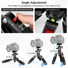 Portable Mini Tripod, 18inch/46cm Tabletop Macro Tripod with 360° Low-Profile Ball Head and Two 1/4" Quick Release Plates for DSLR Camera, Folded Size only 6inch, Load up to 13.2 Lbs/6kg