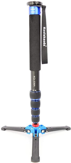 Koolehaoda Extendable Camera Aluminum Monopod with Removable Foldable Tripod Support Base. Max. 63 inches, Leg Diameter 32mm,Payload up to 10kg/22lbs.(KQ338A+A2 Blue)