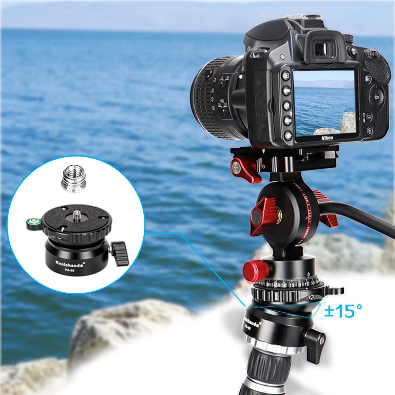 Koolehaoda PA-55 Tripod Leveling Base Camera Leveller,Inclination 15 ...
