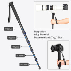 Koolehaoda Aluminum Camera Monopod & Alpenstock with Handle, 5-Legs Sections,7KG / 15.4 lbs Load Capacity.