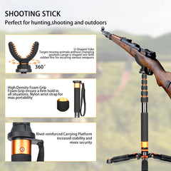 Shooting Stick Monopod with Tripods Base and 360 Degree Rotate U Yoke Holder Gun Pod Rifle Rest, Adjustable Stick Height for Hunting, Shooting and Outdoors-(K-266+A3)