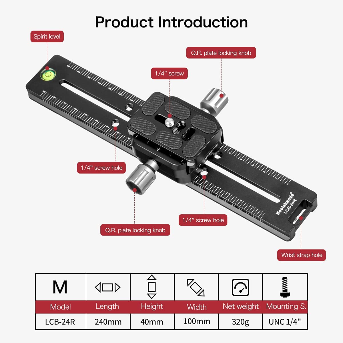 240mm Professional Rail Nodal Slide Metal Quick Release Clamp(LCB-24R)