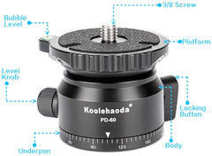 Koolehaoda PD-60 三脚レベリングベース カメラレベラー、傾斜 15 °、3/8 インチネジ付き、オフセットバブルレベル、ビデオヘッド、三脚、一脚用の 360 ° パノラマベース (PD-60) 