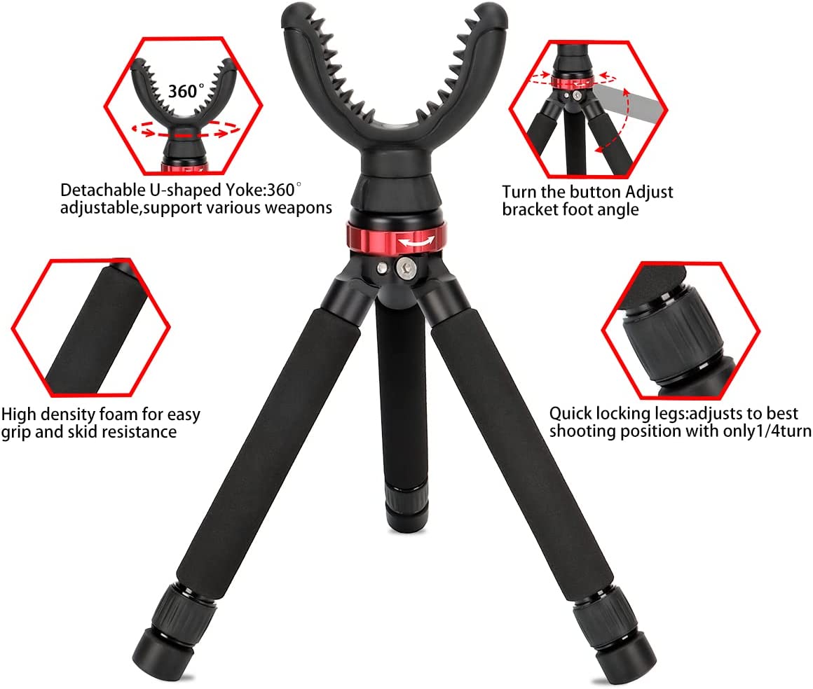 Shooting Rest Aluminum Compact Lightweight Rapid Rifle Rest Tripod, Adjustable in Height with 360 Degree Rotate U Yoke Holder for Hunting, Shooting and Outdoors