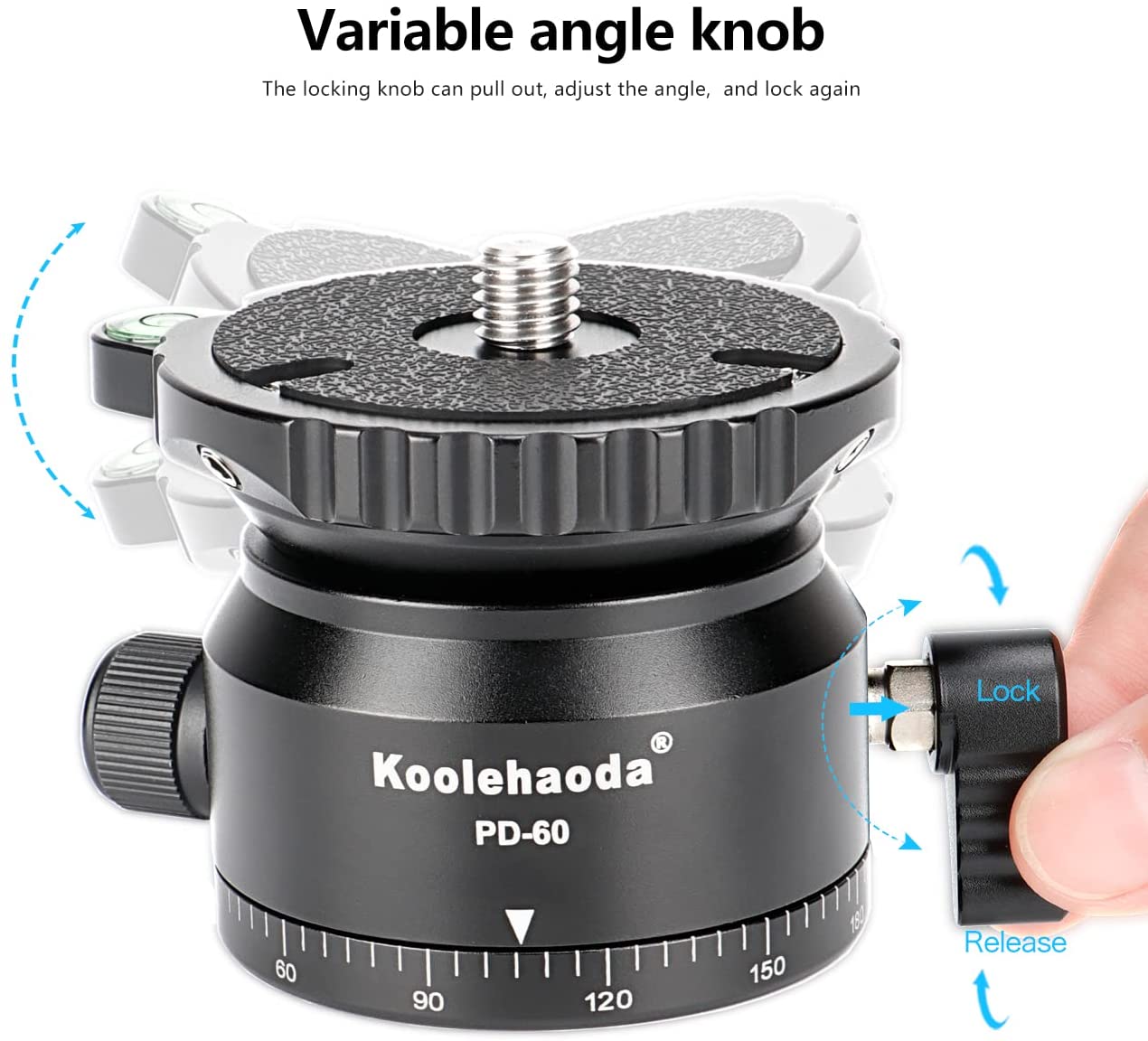 Koolehaoda PD-60 Tripod Leveling Base Camera Leveller,Inclination 15 °, with 3/8" Thread, Offset Bubble Level and 360° Panoramic Base for Video Head,Tripods & Monopods (PD-60)
