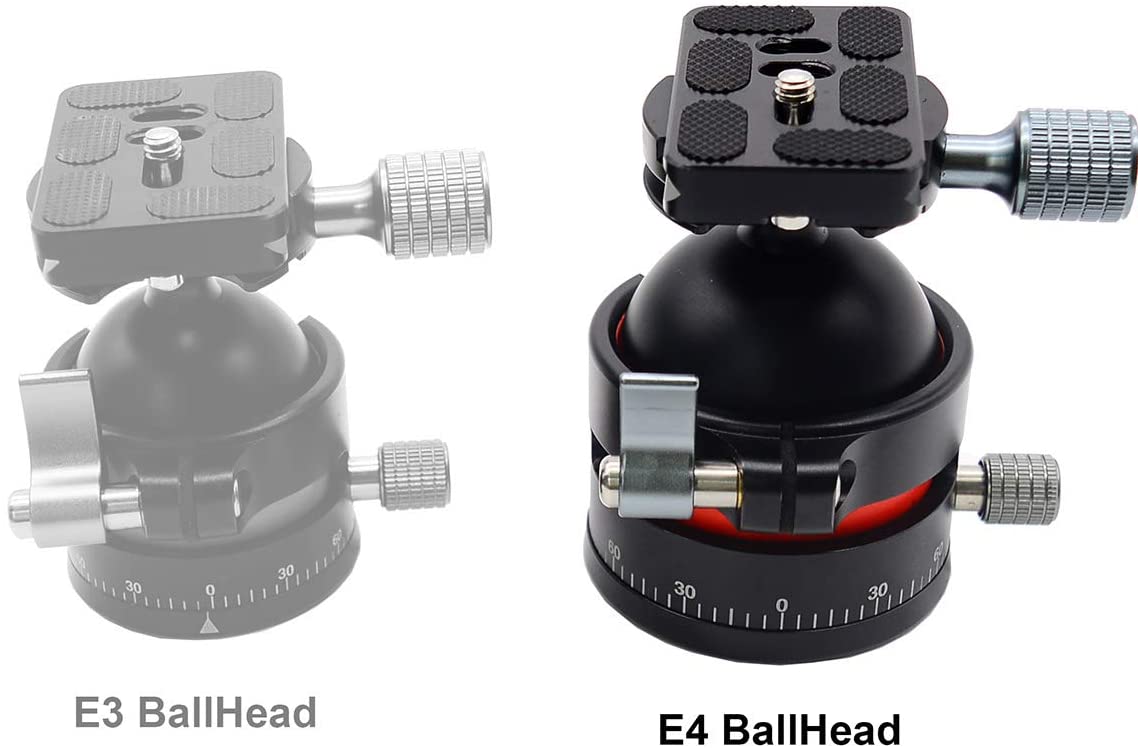 Koolehaoda Low Profile Tripod Ball Head All Metal CNC Φ56mm Large Ball Diameter 360° Panoramic Ball Head with 1/4" Arca Swiss Quick Release Plates for Tripod DSLR Camcorde,Max Load 55lb/25kg - (E4)