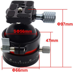 Koolehaoda Low Profile Tripod Ball Head All Metal CNC Φ56mm Large Ball Diameter 360° Panoramic Ball Head with 1/4" Arca Swiss Quick Release Plates for Tripod DSLR Camcorde,Max Load 55lb/25kg - (E4)