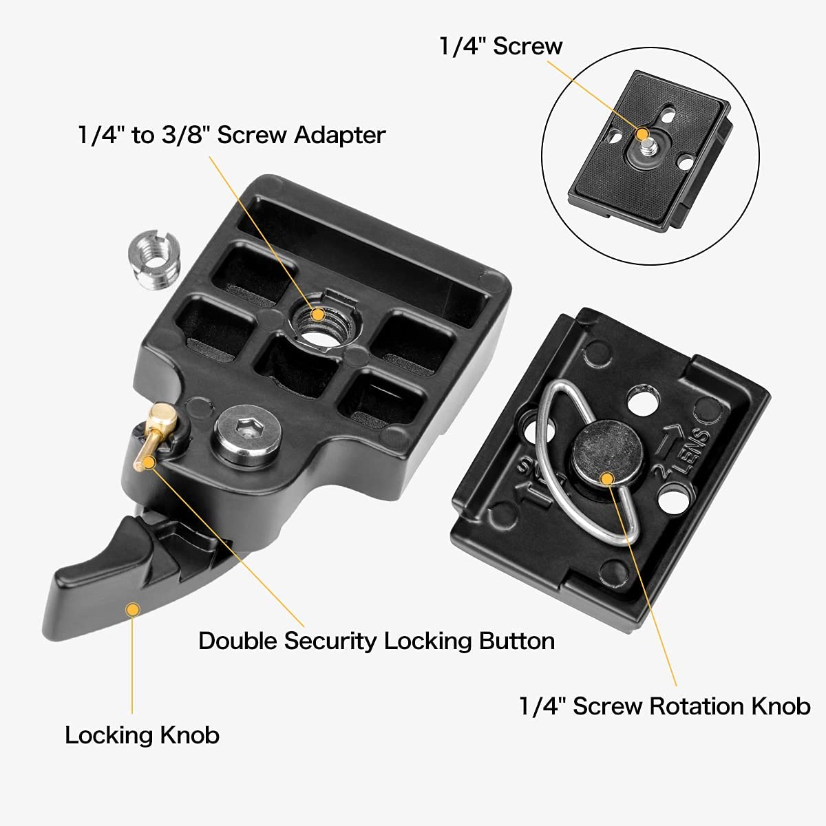 Koolehaoda Plaque Rapide 50 Mm Arca-Swiss Avec Niveau à Bulle – Adaptateur Universel 1/4" & 3/8" Pour Trépied, Monopode, Stabilisateur Et Caméra