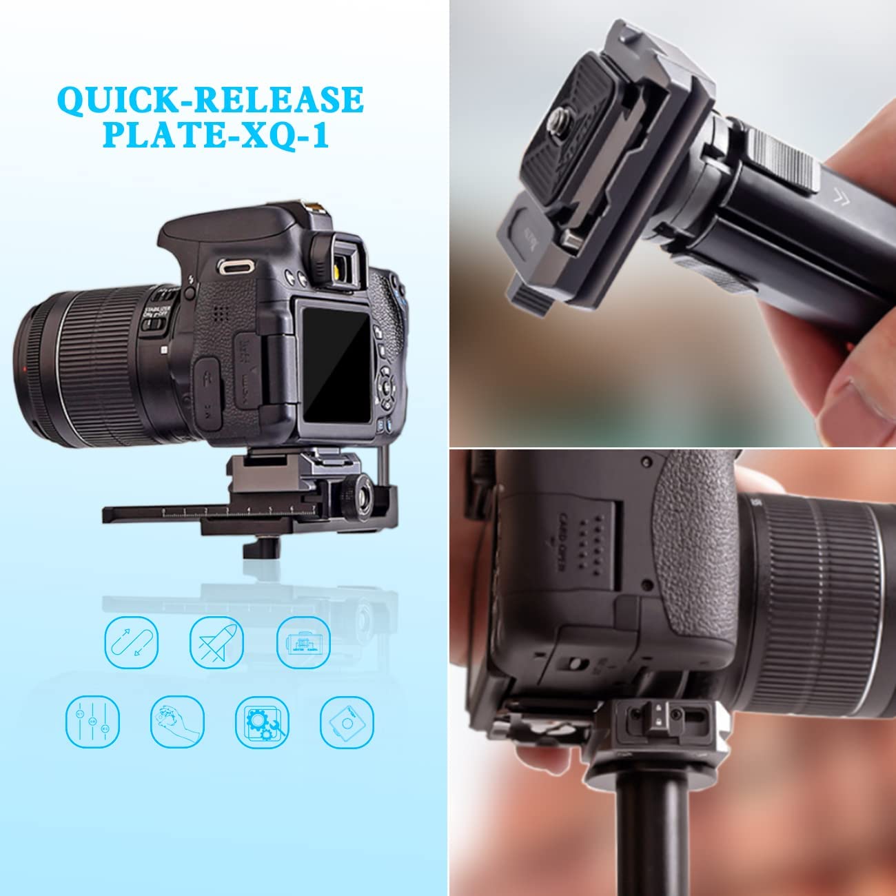 XQ-1 Quick Release Plate Adapter with Arcac-Swiss Interface and Two 1/4" Screw Quick Release Plate Fits for Tripods Monopods DSLR Stabilizer Slider