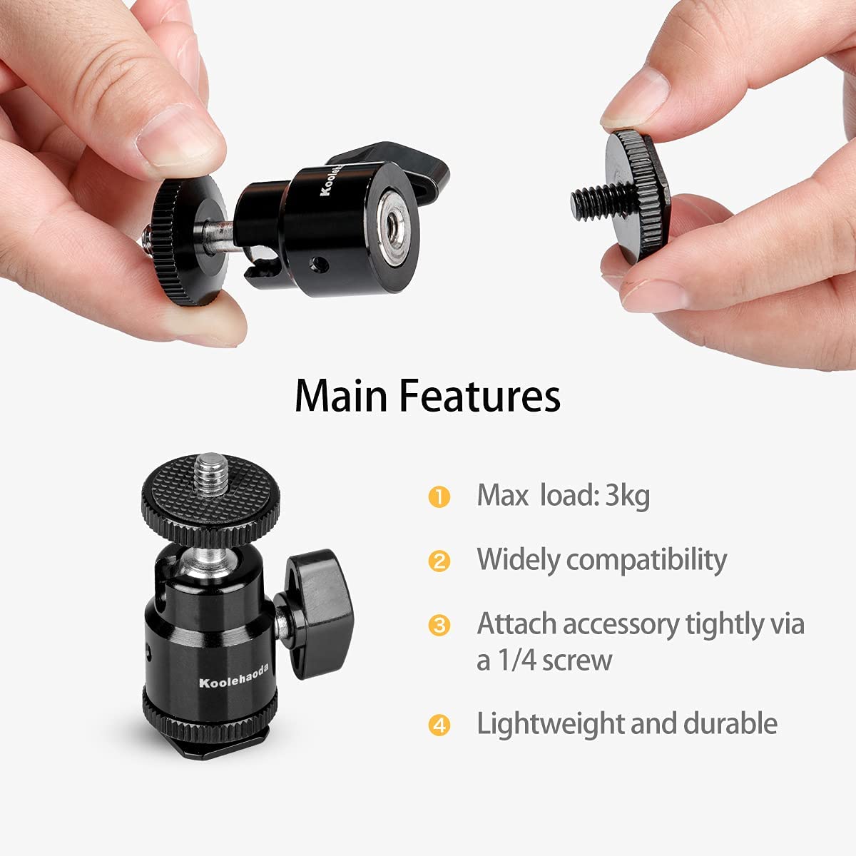 Mini Ball Head Mount with 1/4 Screw and Cold Shoe Adapter for LED Light, Monitor, DSLR Rig ,Microphone - (M Size- 1pcs Pack)