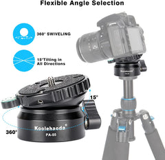 Koolehaoda PA-55 Tripod Leveling Base Camera Leveller,Inclination 15 °, with 1/4" Thread and Offset Bubble Level for Canon,for Nikon ,DSLR Cameras