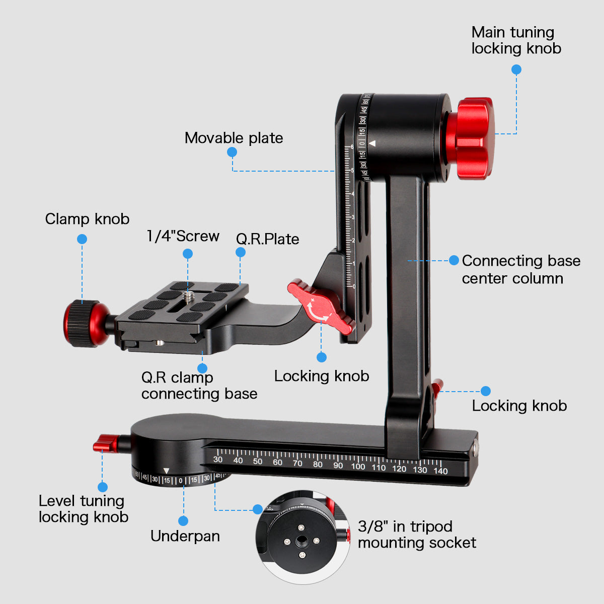 Gimbal Tripod Head 360° Panoramic Head with 100mm Quick Release Plate Carry Bag (CB-52 Panoramic Head)