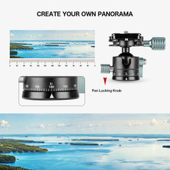 Low-Profile Mini Ball Head 28mm ball diameter with 1/4" Screw Arca-Type QR Plate for Tripod,Slider and DSLR Cameras, Net weight only 170g / 0.38lbs