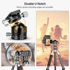 Low-Profile Ball Head, 360 Degrees Double Panoramic Head Φ45mm Metal ball diameter , Double U Notch for DSLR Cameras Tripods Monopods, Max Load 44lbs/20kg