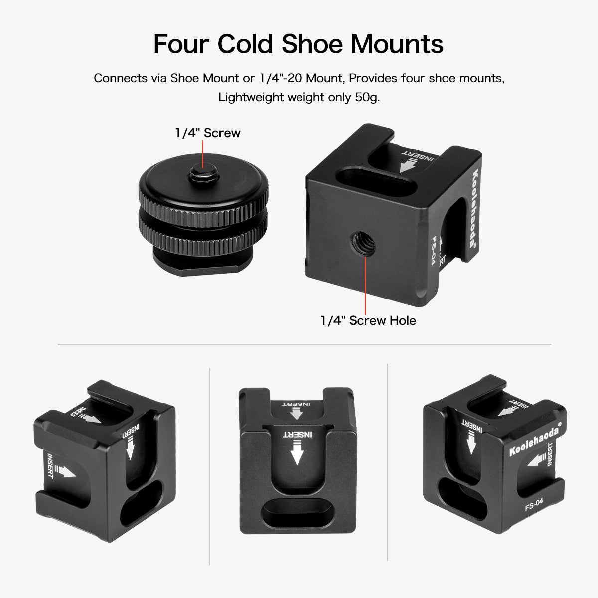 Aluminium Cold Shoe Mount Adapter,Cold Shoe Bracket for Lights, LED Monitors, Microphones, Audio Recorder & Studio Flash Video Camera