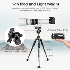 ポータブル ミニ三脚 アルミニウム合金卓上三脚 高さ 20 インチ / 51cm 360 度ボールヘッドとバッグ付き DSLR カメラ、ビデオカムコーダー用。最大荷重 11 ポンド / 5kg - (H-50 ブラック) 