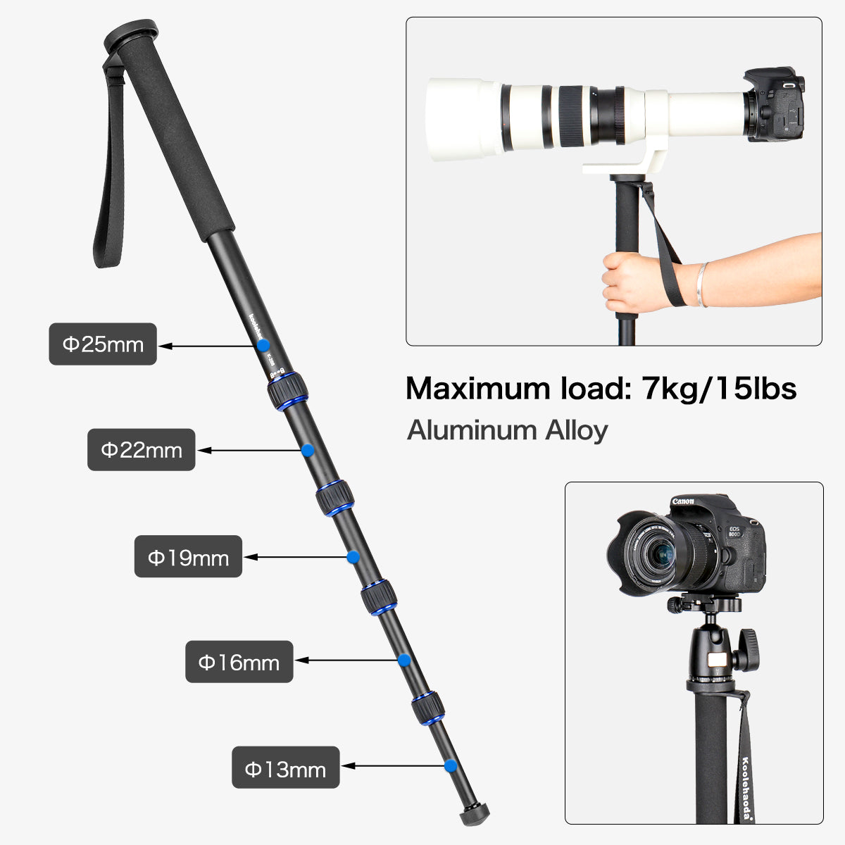 Koolehaoda Mini Trépied Base 3 Pieds Pour Monopode Et Caméra DSLR - 3/8"