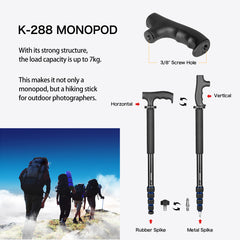 Koolehaoda Aluminum Camera Monopod & Alpenstock with Handle and Tripod Base, 5-Legs Sections,7KG / 15.4 lbs Load Capacity
