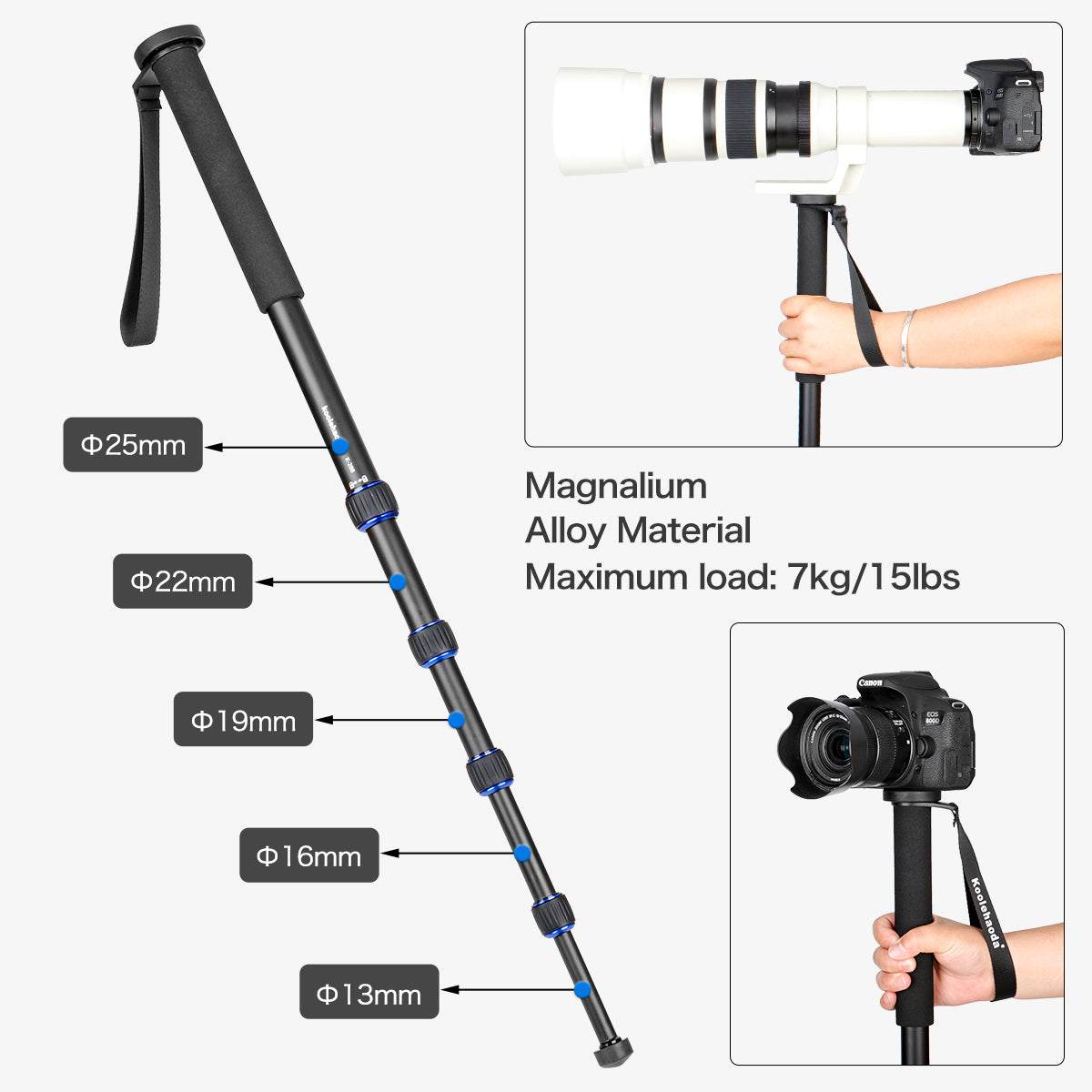 Professional 65-inch Camera Aluminium Monopod with Folding Three Feet Support Stand