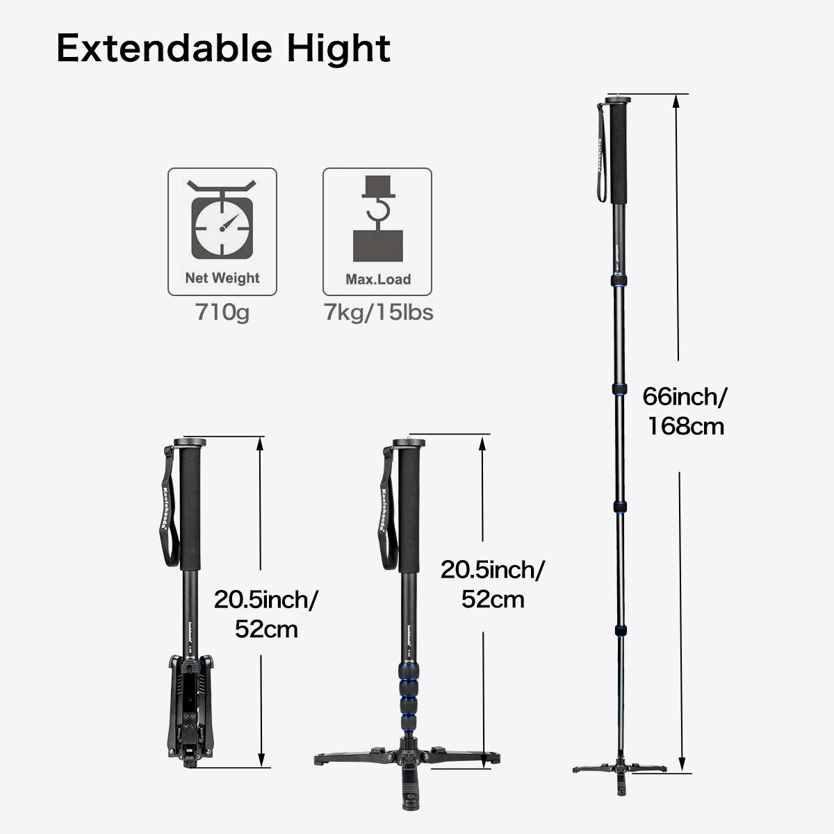 Aluminium Monopod,Camera Monopod with Folding Support Stand, 168cm Max ...