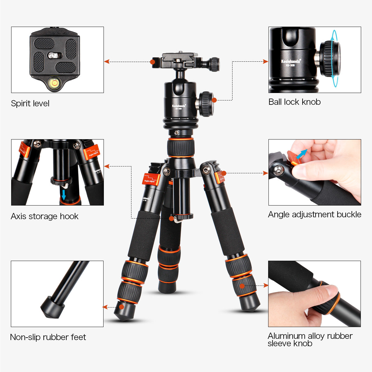 Portable Mini Tripod Tabletop Tripod with Ball Head,Height Adjustable 9-21.5inch, Compact Desktop Macro Mini Tripod with Carrying Bag for DSLR Camera (Orange)