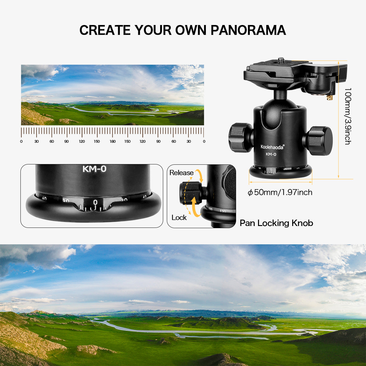 Camera Tripod Ball Head with 1/4 "Screw Quick Release Plate,All Metal 360° Panoramic Tripod Head Compatible 200-PL14 QR Plate for Tripod Monopod