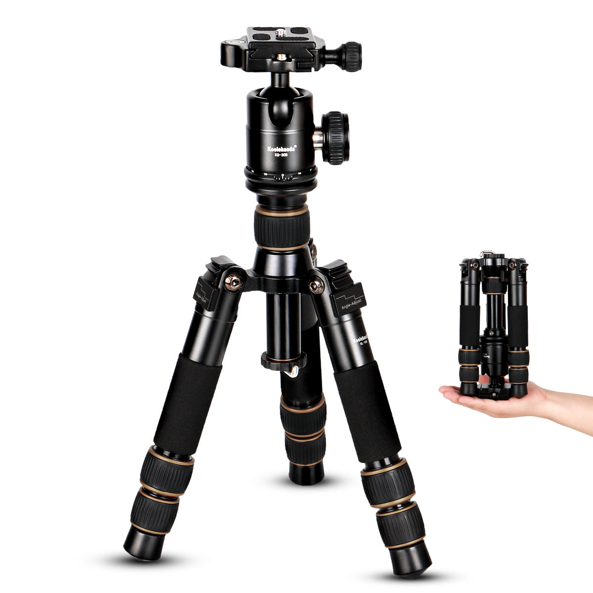 Portable Tabletop Mini Tripod with Ball Head,Height Adjustable 9-21.5inch, Compact Desktop Macro Mini Tripod with Carrying Bag for DSLR Camera (KQ-166)
