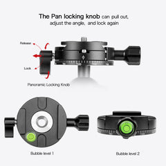 Tripod Ball Head, 360° Double Panoramic Ball Heads with 1/4 inch Quick Shoe Plate and Bubble Level for Tripod, Monopod, Slider, DSLR Camera, Max Load 10kg / 22lbs (KQ-50)