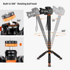 Extendable Aluminum Monopod with Metal Tripod Base.4 Sections Adjustable Max Height: 169cm / 66.5 inch, Leg Diameter Φ31mm,up to 6kg /13lbs