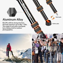Extendable Aluminum Monopod with Metal Tripod Base.4 Sections Adjustable Max Height: 169cm / 66.5 inch, Leg Diameter Φ31mm,up to 6kg /13lbs