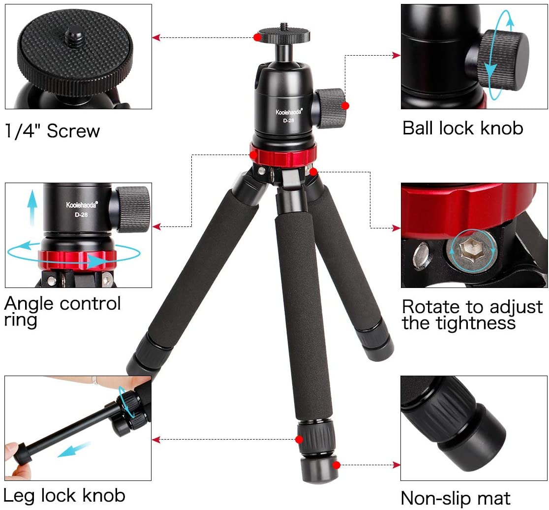 Portable Tabletop Mini Tripod Metal Compact Camera Tripod with 360° Ball Head for DSLR Camera Video Camcorder,Load up to 11lbs/5kg