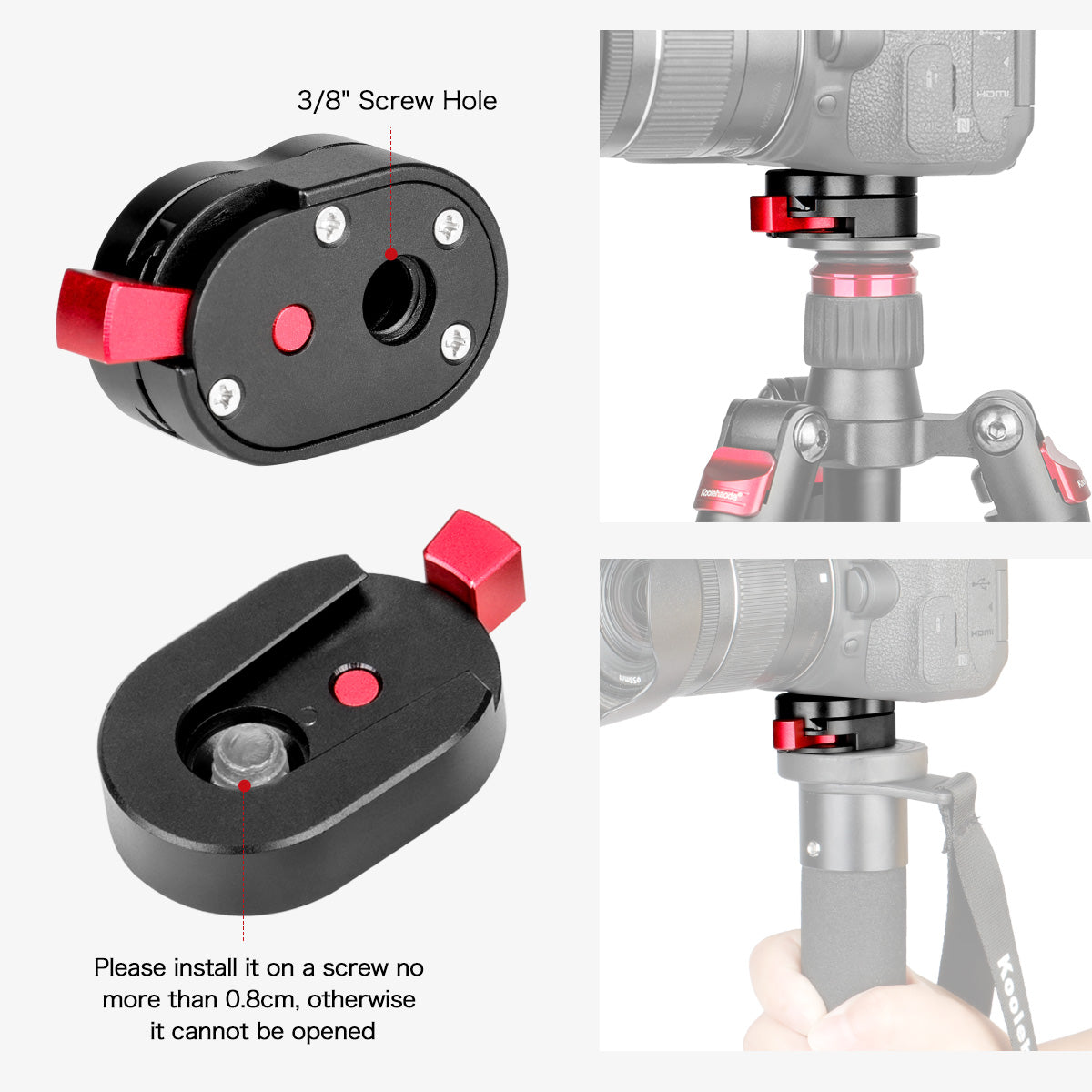thumbnail image 2 of SZJELEN Mini Quick Release Camera Plate System With 3/8" Screws – For Tripods, Gimbals, Magic Arms 2 of 4