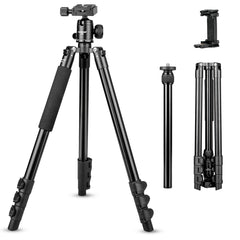 Camera Tripod 69"/175cm, Lightweight Compact Aluminum Tripod with 360 Degree Ball Head for DSLR Cameras, Loading Up to 13lbs / 6kg