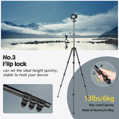 Camera Tripod 69"/175cm, Lightweight Compact Aluminum Tripod with 360 Degree Ball Head for DSLR Cameras, Loading Up to 13lbs / 6kg